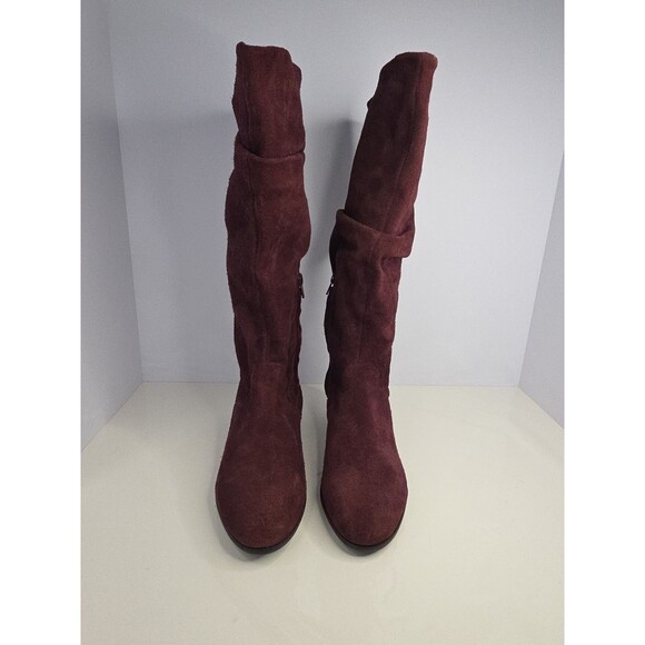 Array Burgundy Suede Low Heel Slouch Boots Sz 6.5 W Minimalist Comfort @ Work - Picture 2 of 9